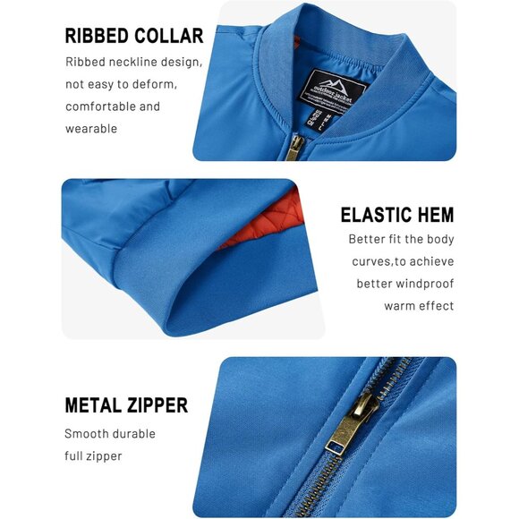 Tacvasen Mens Blue Bomber Winter Warm Padded Work Coat Casual Windproof Jackets - Picture 5 of 6